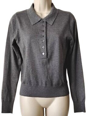 Zara Collared Button Pullover Sweater S Gray Heather